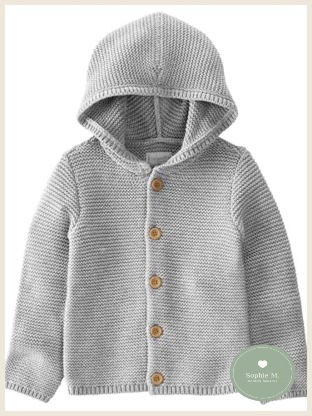 Organic Cotton Chunky Knit Hooded Cardigan Button Front Baby Sweater